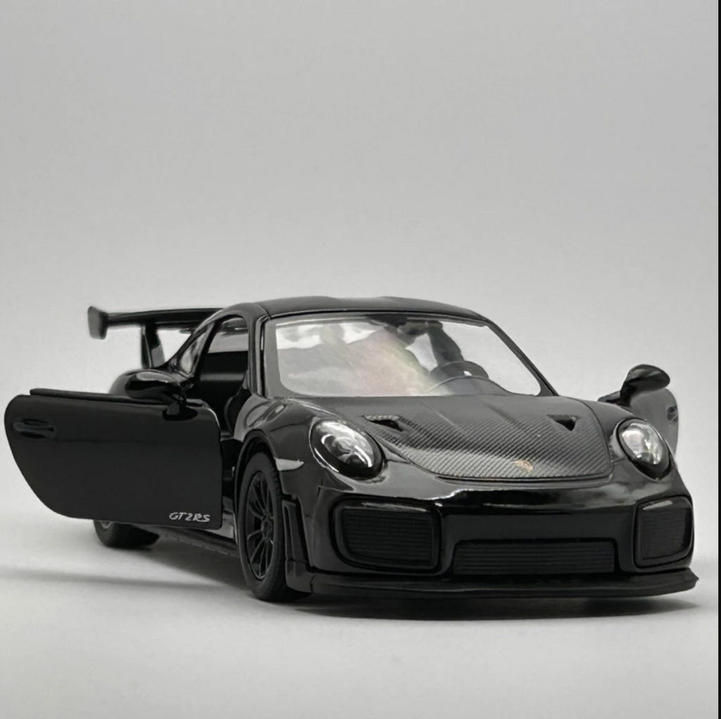 Miniature Porsche 911 GT2 RS Black – Diecast Friction Car + Acrylic Display Case | Collectible