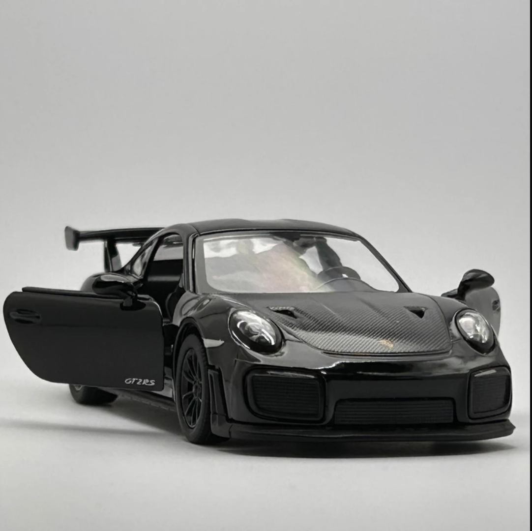 Miniature Porsche 911 GT2 RS Black – Diecast Friction Car + Acrylic Display Case | Collectible