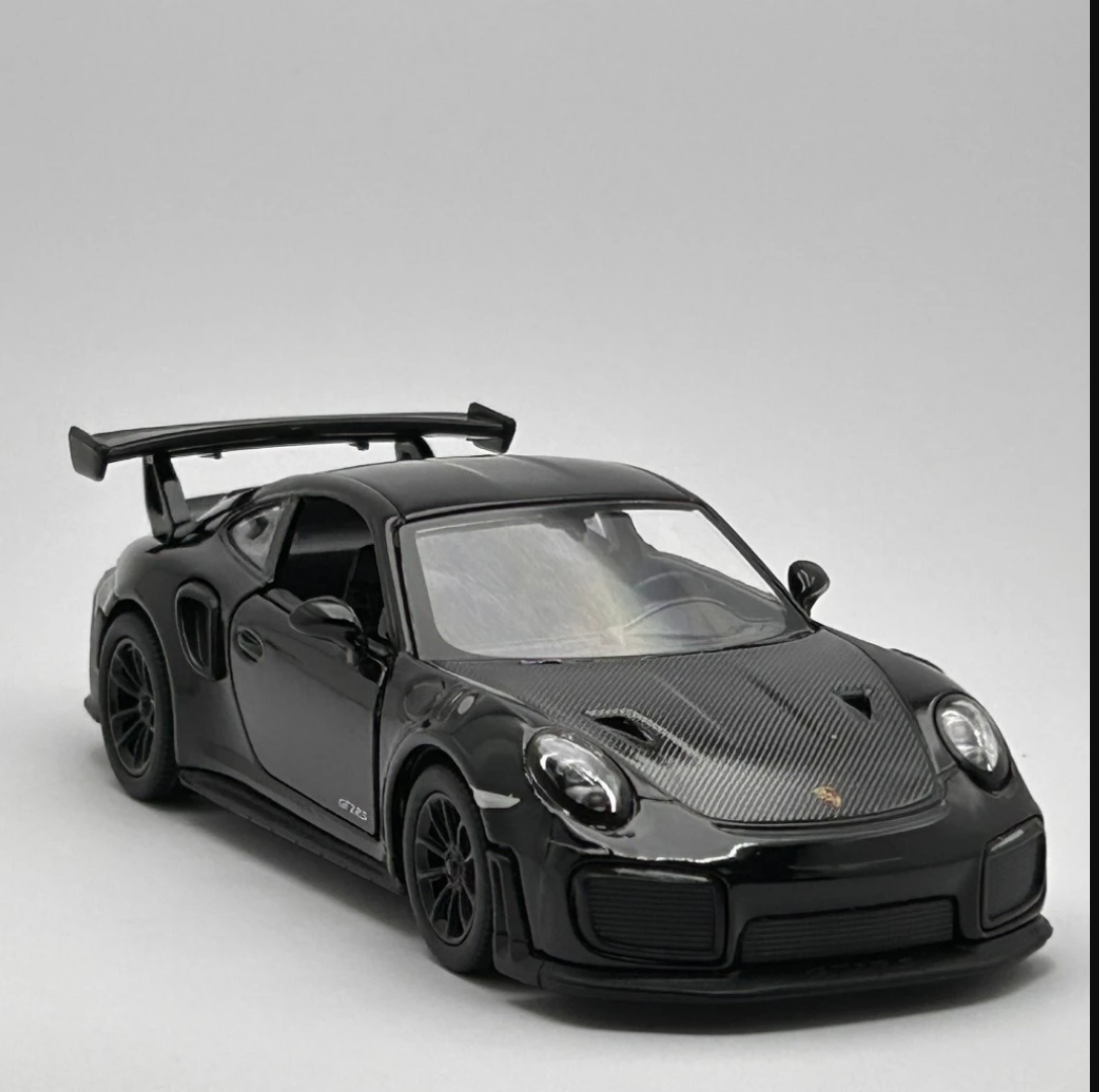 Miniature Porsche 911 GT2 RS Black – Diecast Friction Car + Acrylic Display Case | Collectible