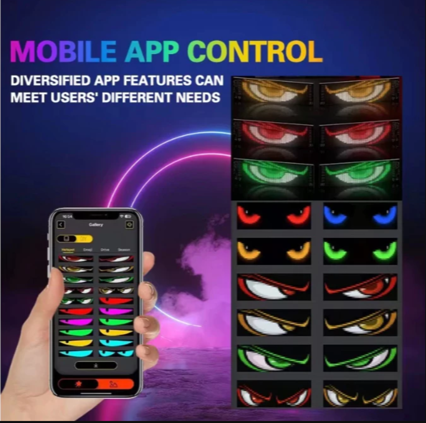 Eye Light Panel with Flexible Programmable Foldable LED Display, Controlled for Car, Truck, Shop, Waterproof